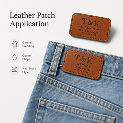Custom Irregular Shape Heat Press Leather-Look Clothing Patches with Embossed Logo for Jackets Denim Hats Bags and Apparel Branding