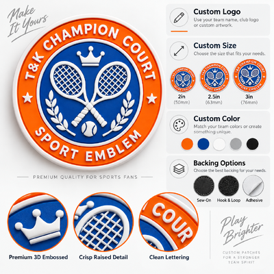Custom 3D Tennis Club Logo Patches with Raised Details for Caps and Sportswear