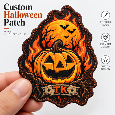 Custom Halloween Pumpkin Patches with Printed Design for Jackets and Clothing